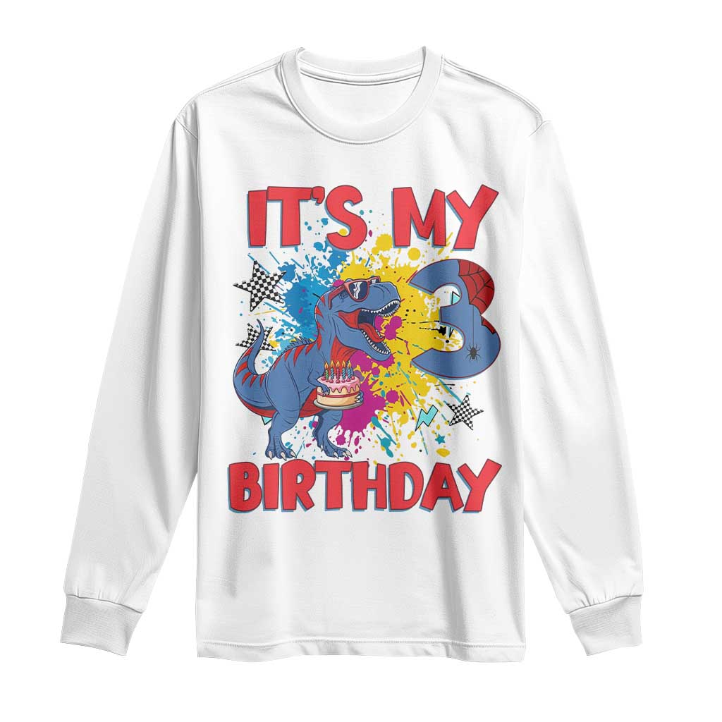 Dino Spider Its My 3rd Birthday Long Sleeve Shirt Dinosaur Gift For Boys