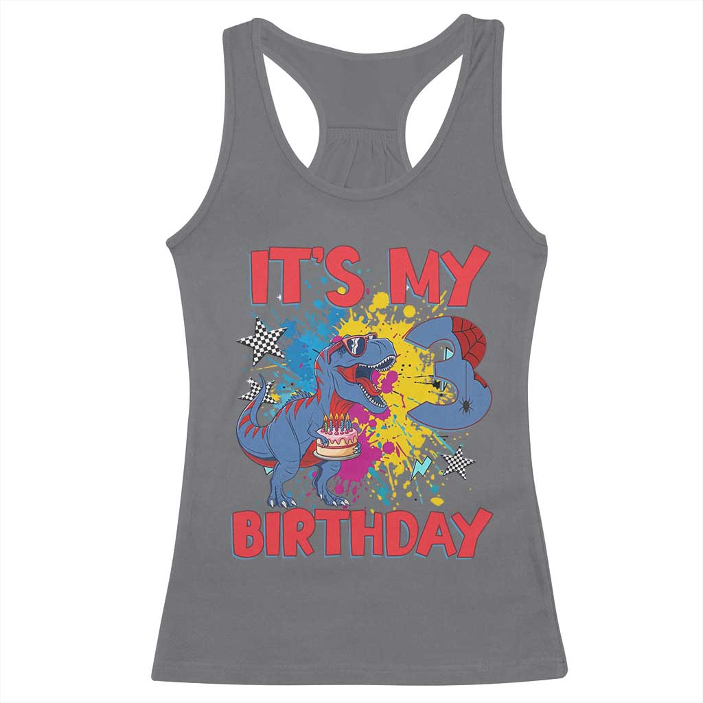 Dino Spider Its My 3rd Birthday Racerback Tank Top Dinosaur Gift For Boys