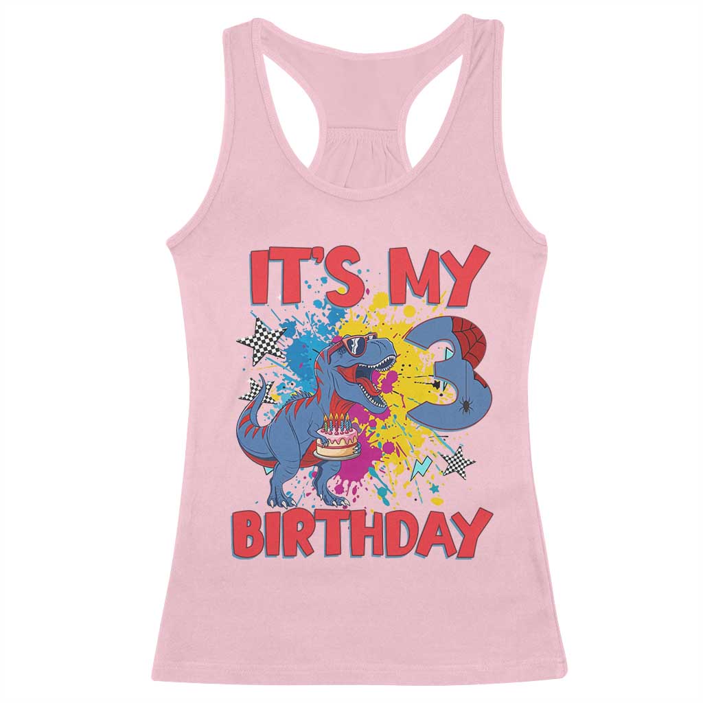 Dino Spider Its My 3rd Birthday Racerback Tank Top Dinosaur Gift For Boys