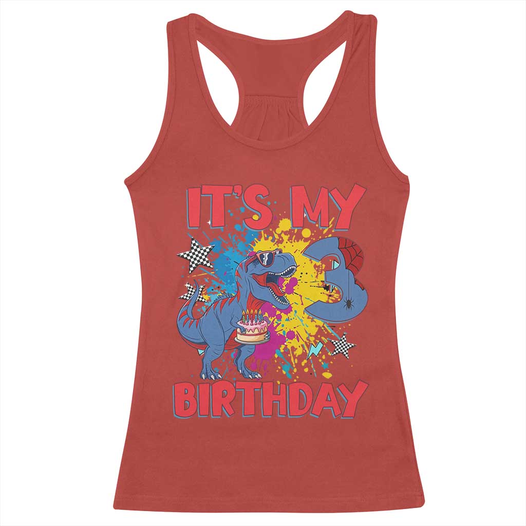 Dino Spider Its My 3rd Birthday Racerback Tank Top Dinosaur Gift For Boys