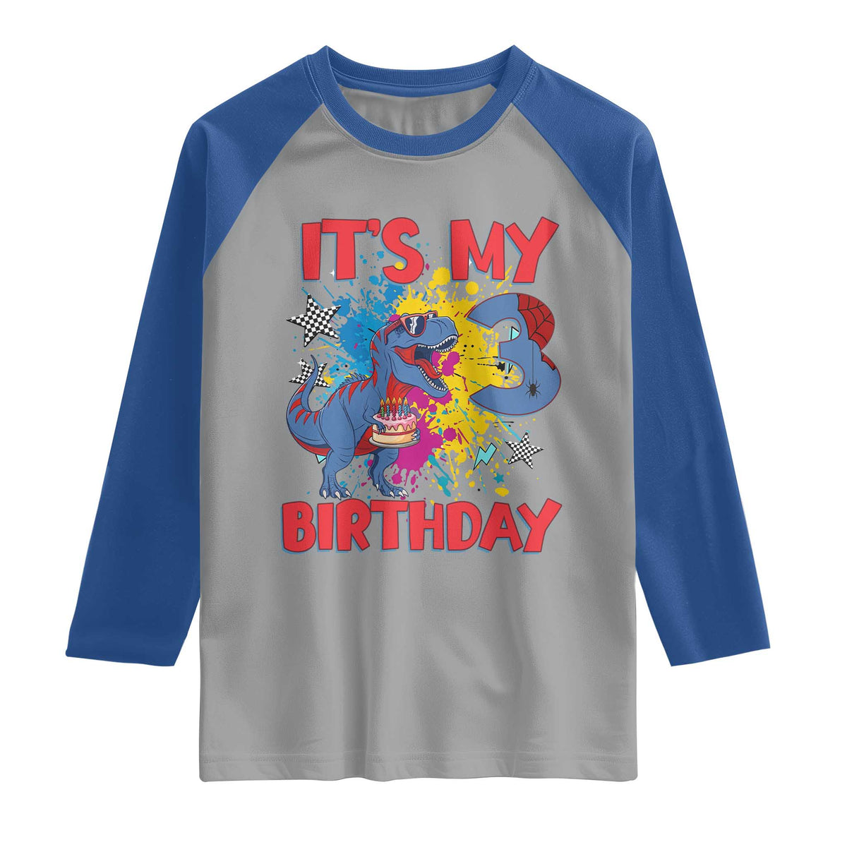 Dino Spider Its My 3rd Birthday Raglan Shirt Dinosaur Gift For Boys