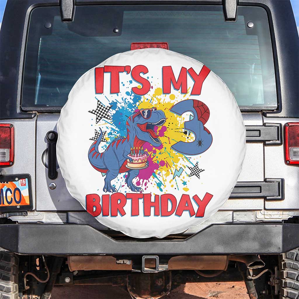 Dino Spider Its My 3rd Birthday Spare Tire Cover Dinosaur Gift For Boys TS12 No hole White Print Your Wear