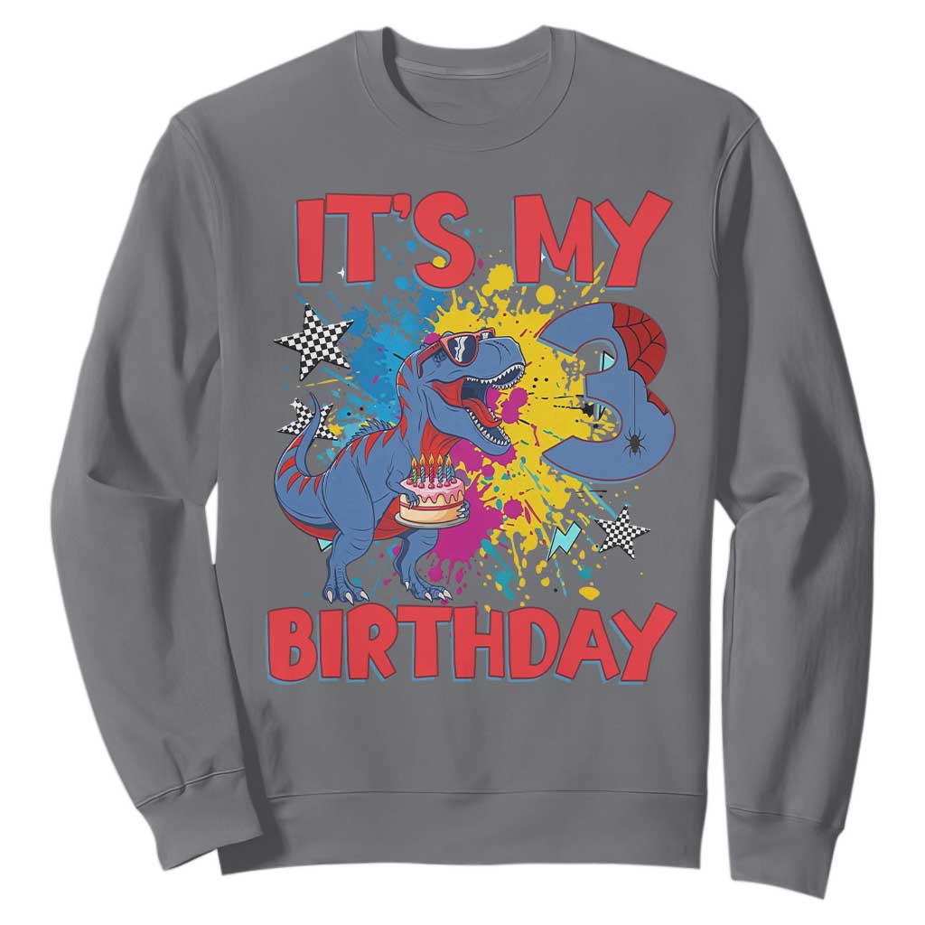 Dino Spider Its My 3rd Birthday Sweatshirt Dinosaur Gift For Boys