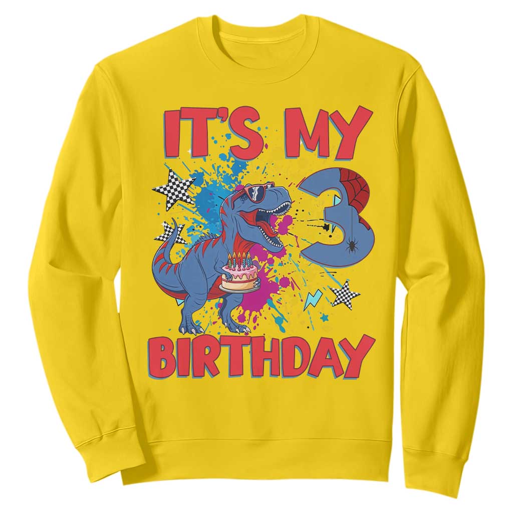 Dino Spider Its My 3rd Birthday Sweatshirt Dinosaur Gift For Boys