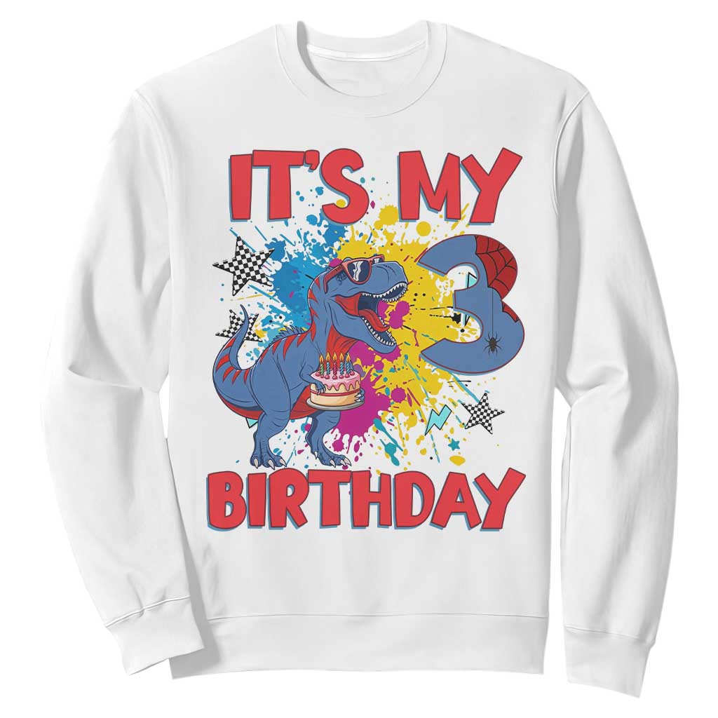 Dino Spider Its My 3rd Birthday Sweatshirt Dinosaur Gift For Boys