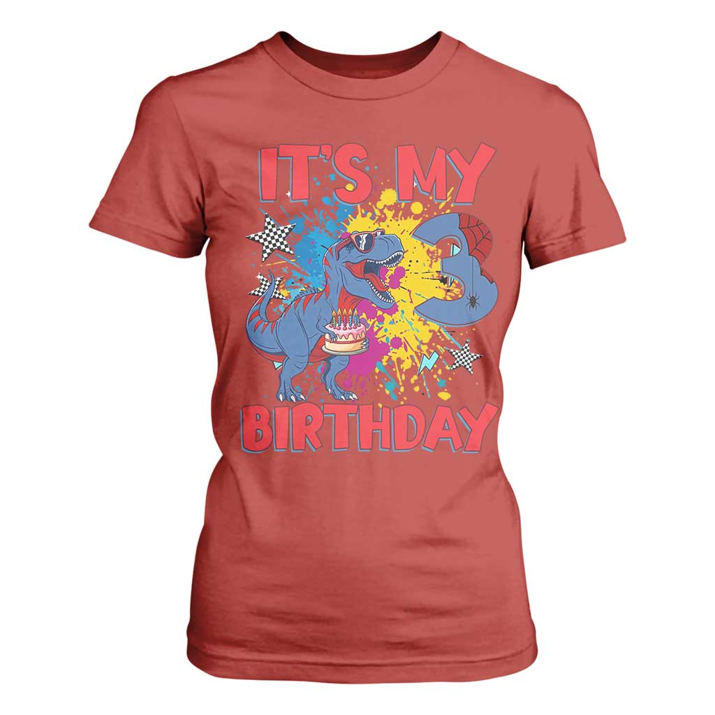 Dino Spider Its My 3rd Birthday T Shirt For Women Dinosaur Gift For Boys