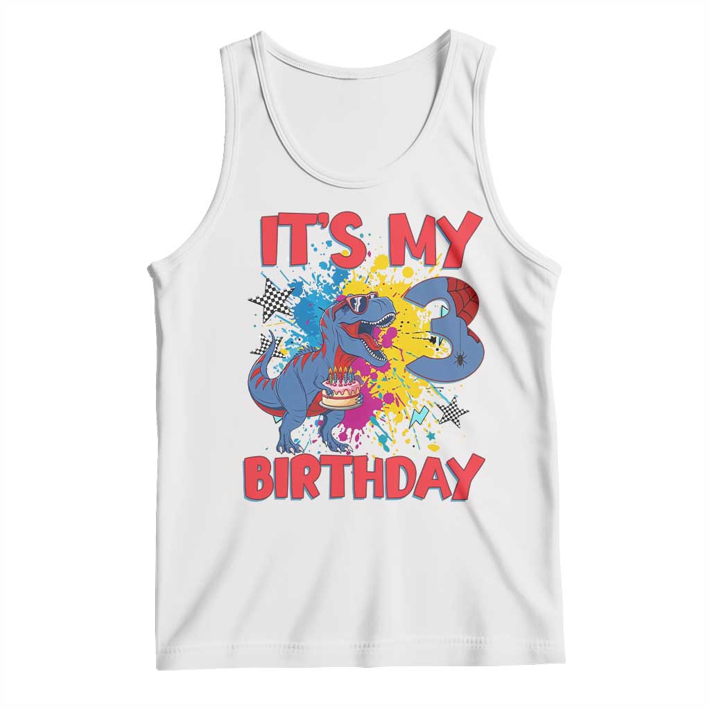 Dino Spider Its My 3rd Birthday Tank Top Dinosaur Gift For Boys TS12 White Print Your Wear