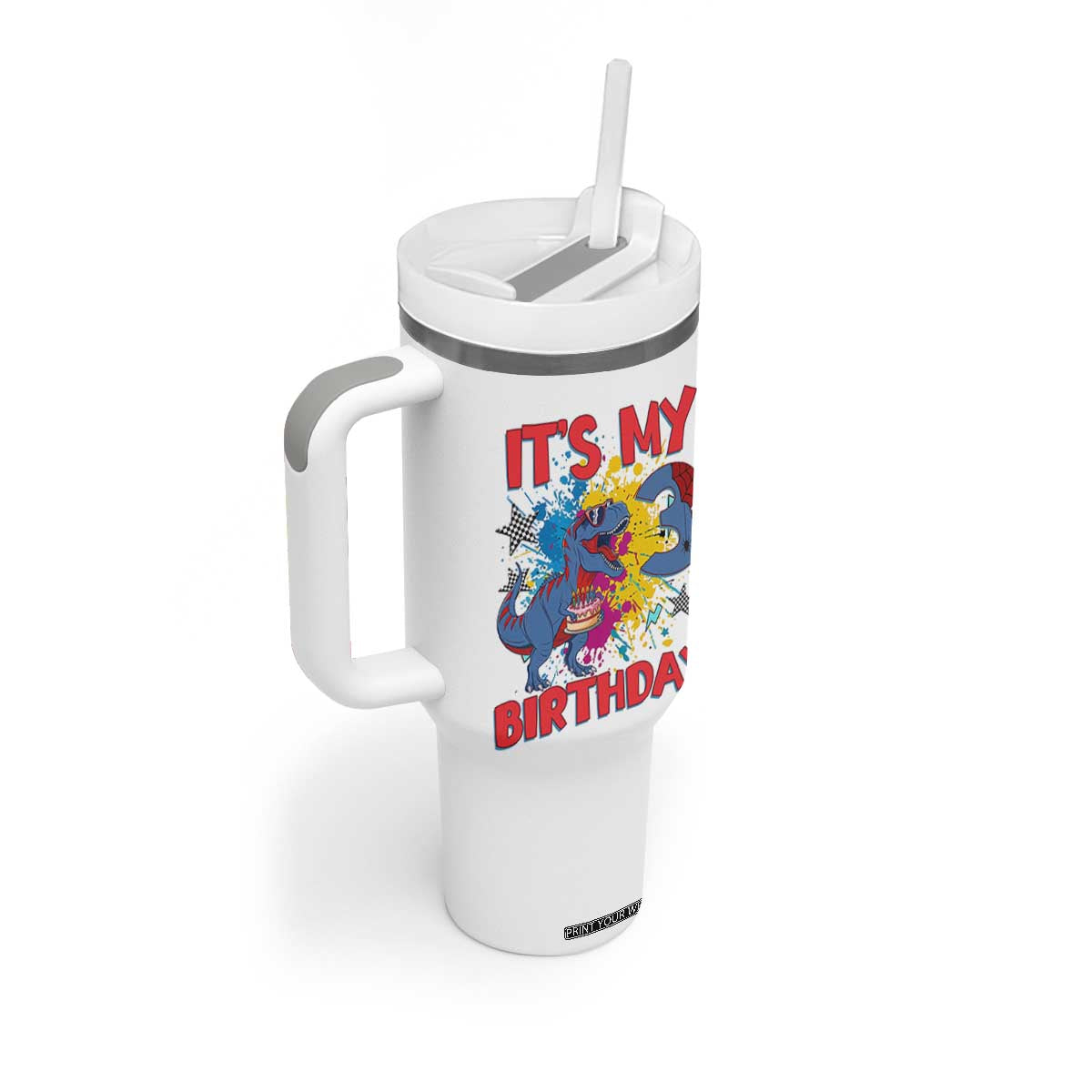 Dino Spider Its My 3rd Birthday Tumbler With Handle Dinosaur Gift For Boys TS12 Print Your Wear