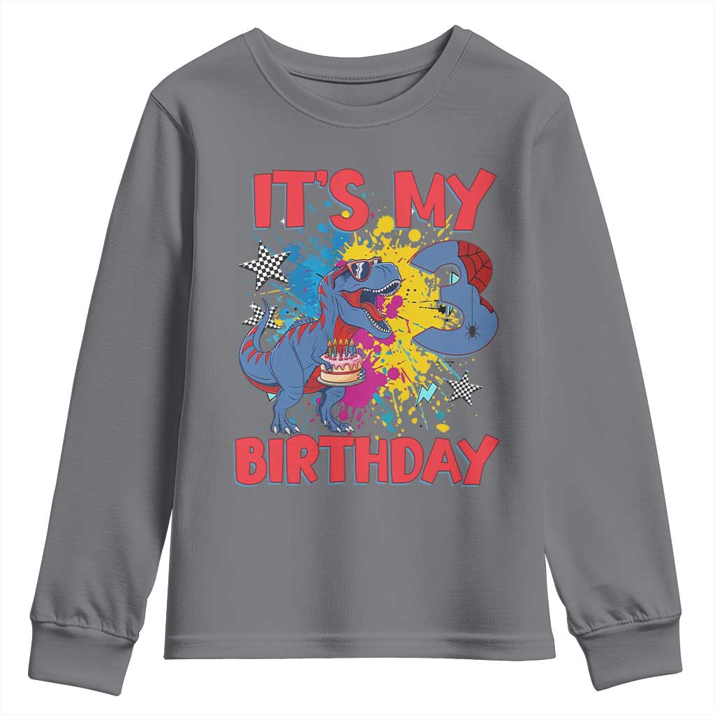 Dino Spider Its My 3rd Birthday Youth Sweatshirt Dinosaur Gift For Boys