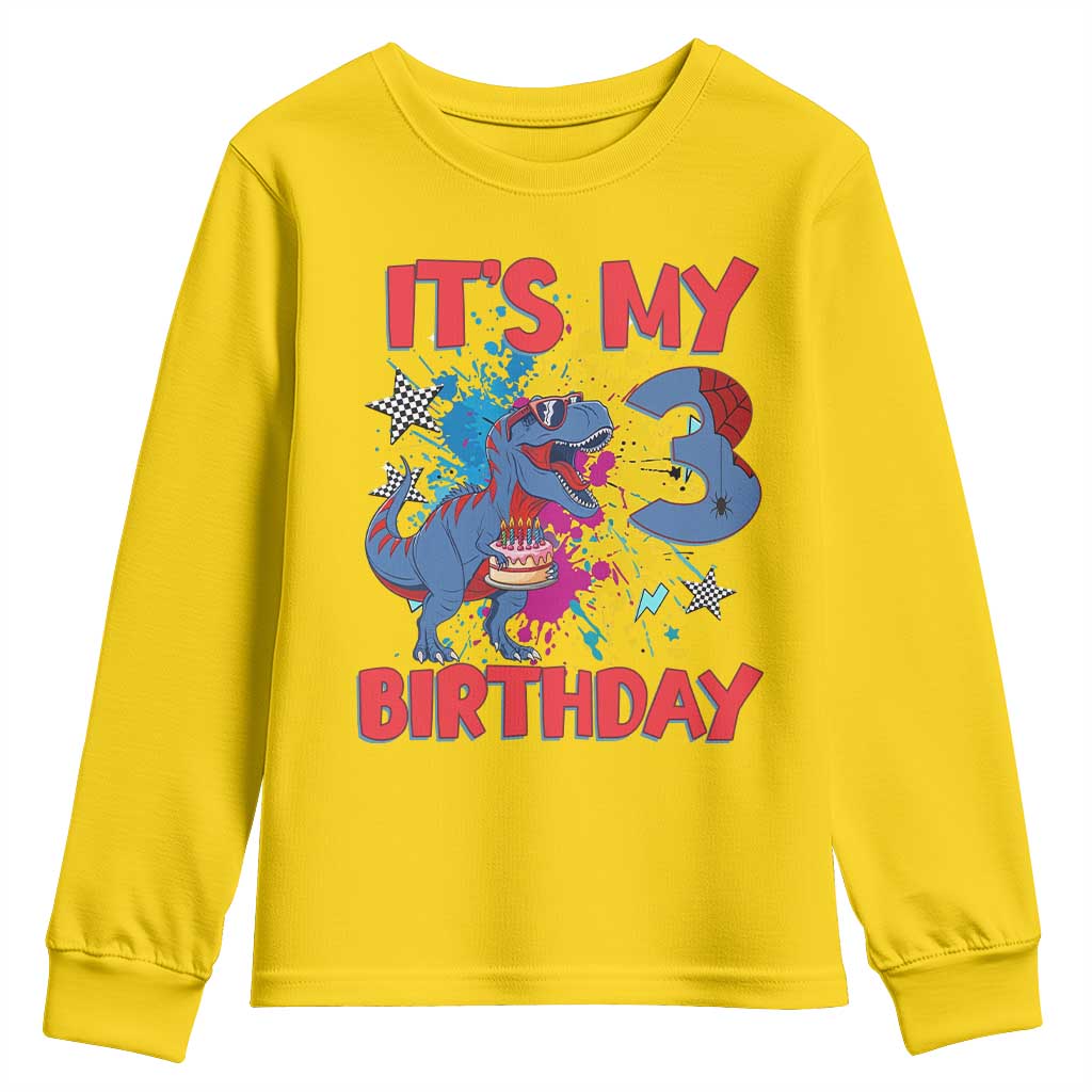 Dino Spider Its My 3rd Birthday Youth Sweatshirt Dinosaur Gift For Boys