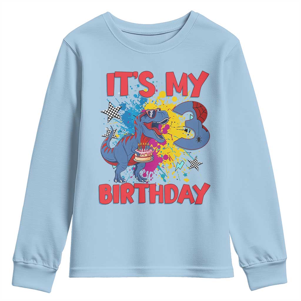 Dino Spider Its My 3rd Birthday Youth Sweatshirt Dinosaur Gift For Boys