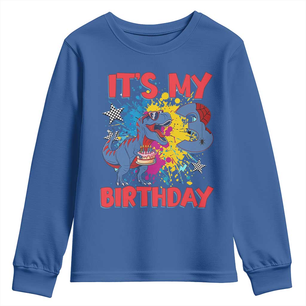 Dino Spider Its My 3rd Birthday Youth Sweatshirt Dinosaur Gift For Boys