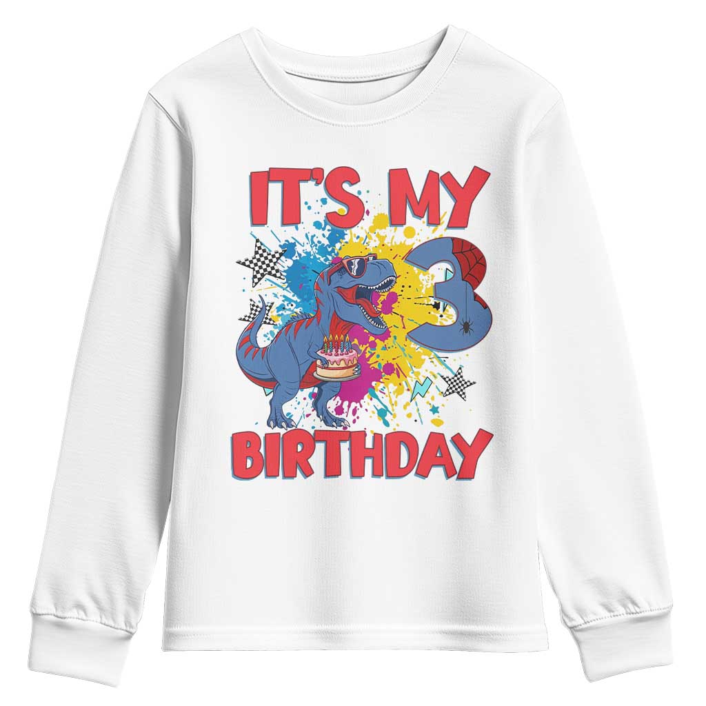 Dino Spider Its My 3rd Birthday Youth Sweatshirt Dinosaur Gift For Boys