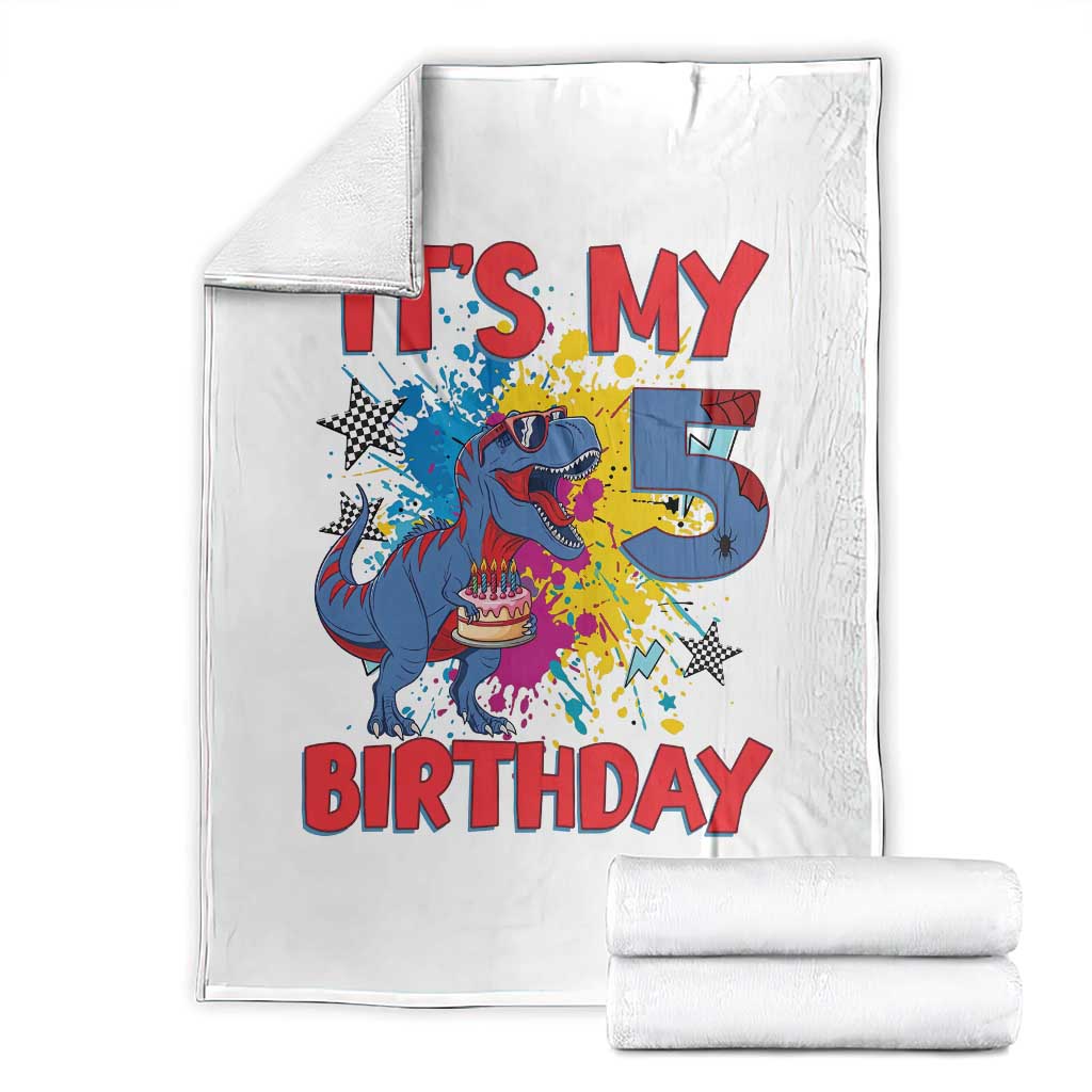 Dino Spider Its My 5th Birthday Throw Blanket Dinosaur Gift For Boys TS12 White Print Your Wear