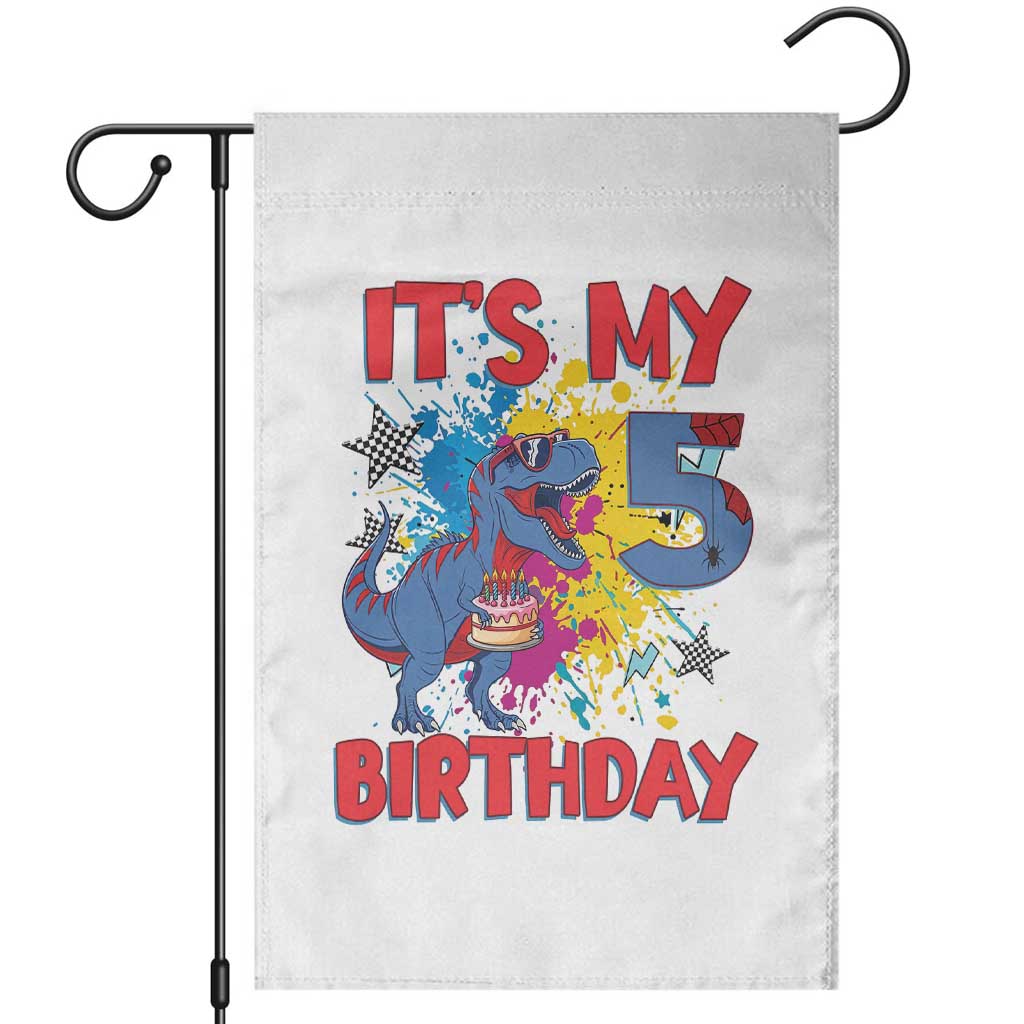 Dino Spider Its My 5th Birthday Garden Flag Dinosaur Gift For Boys TS12 White Print Your Wear