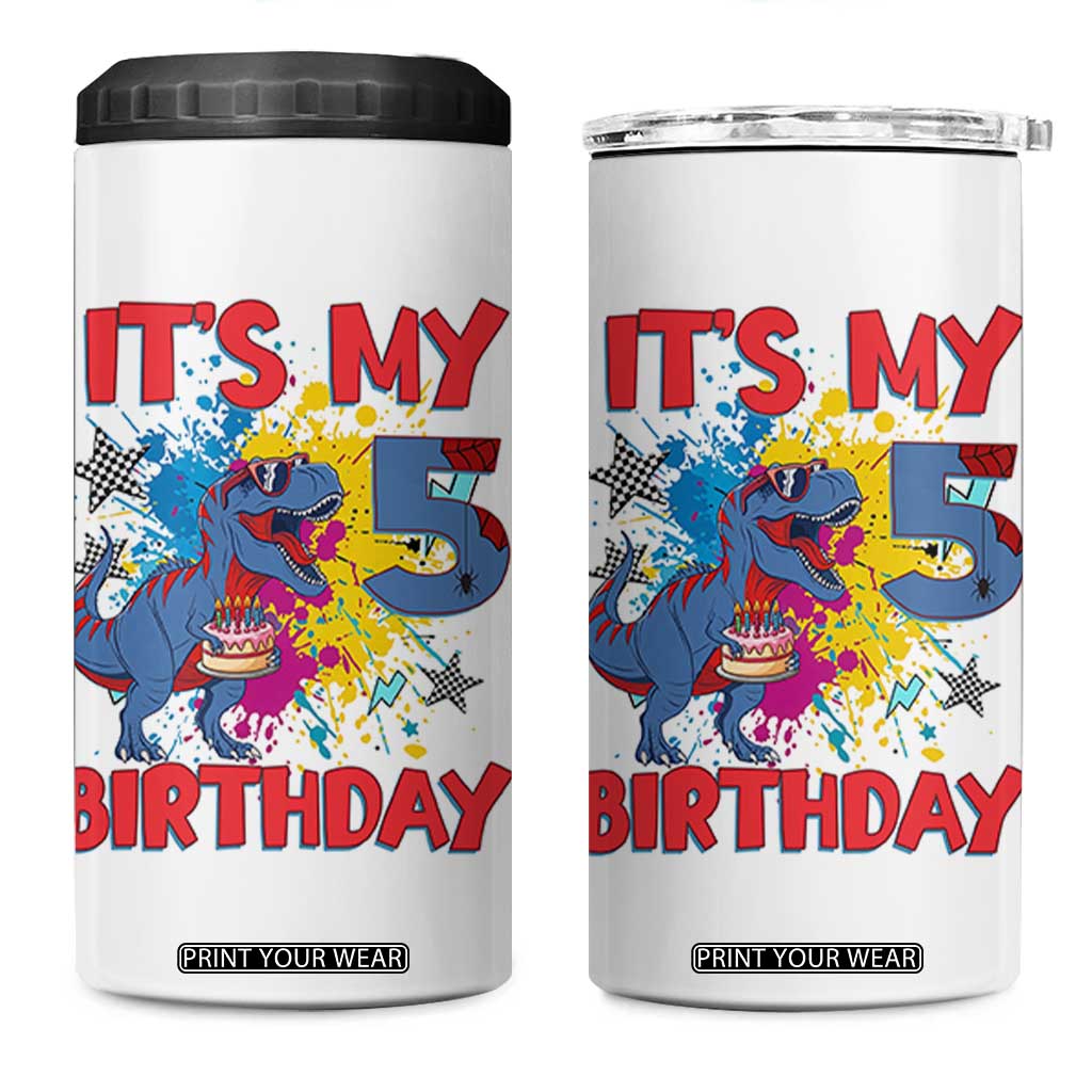 Dino Spider Its My 5th Birthday 4 in 1 Can Cooler Tumbler Dinosaur Gift For Boys TS12 One Size: 16 oz White Print Your Wear