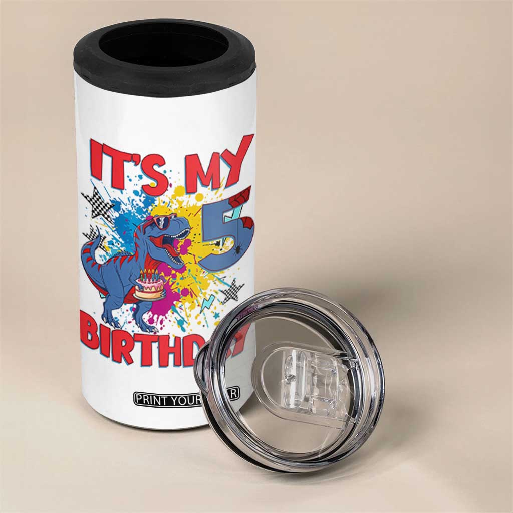 Dino Spider Its My 5th Birthday 4 in 1 Can Cooler Tumbler Dinosaur Gift For Boys TS12 Print Your Wear