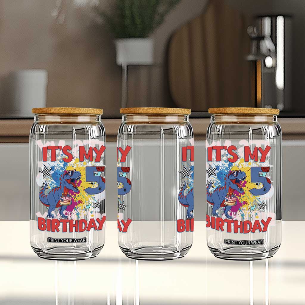 Dino Spider Its My 5th Birthday Glass Can Dinosaur Gift For Boys TS12 Print Your Wear