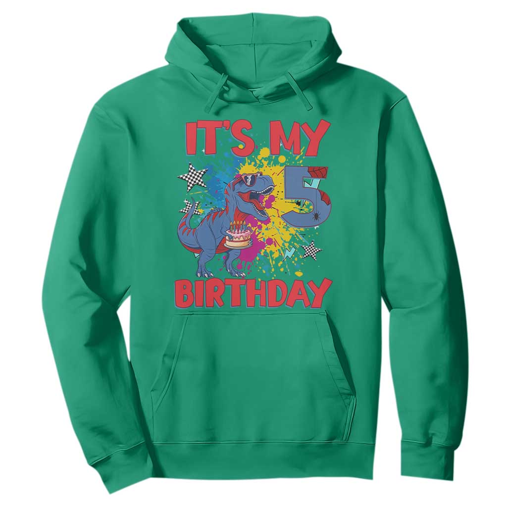 Dino Spider Its My 5th Birthday Hoodie Dinosaur Gift For Boys