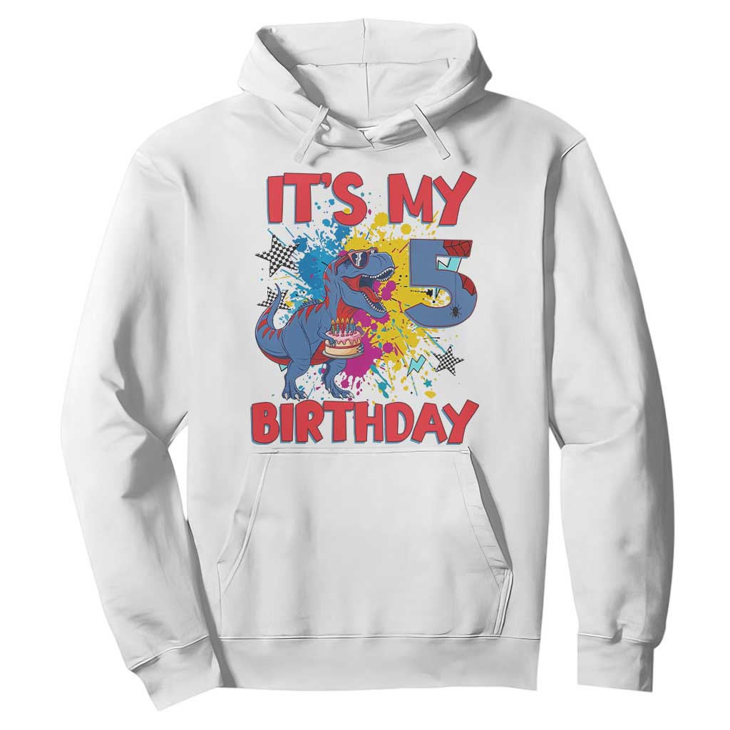 Dino Spider Its My 5th Birthday Hoodie Dinosaur Gift For Boys