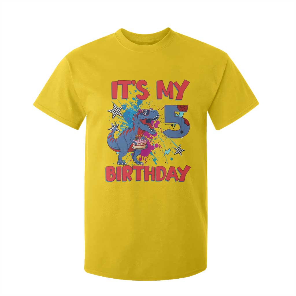 Dino Spider Its My 5th Birthday T Shirt For Kid Dinosaur Gift For Boys