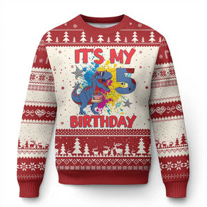 Dino Spider Its My 5th Birthday Ugly Christmas Sweater Dinosaur Gift For Boys