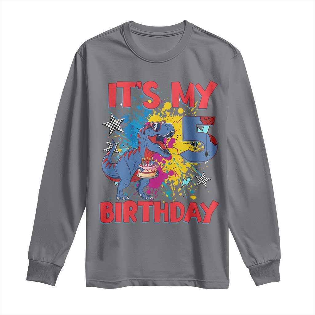 Dino Spider Its My 5th Birthday Long Sleeve Shirt Dinosaur Gift For Boys