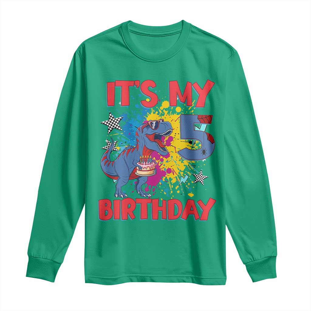 Dino Spider Its My 5th Birthday Long Sleeve Shirt Dinosaur Gift For Boys