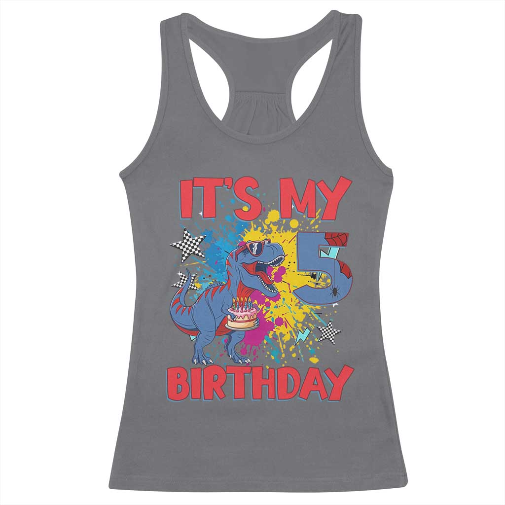 Dino Spider Its My 5th Birthday Racerback Tank Top Dinosaur Gift For Boys