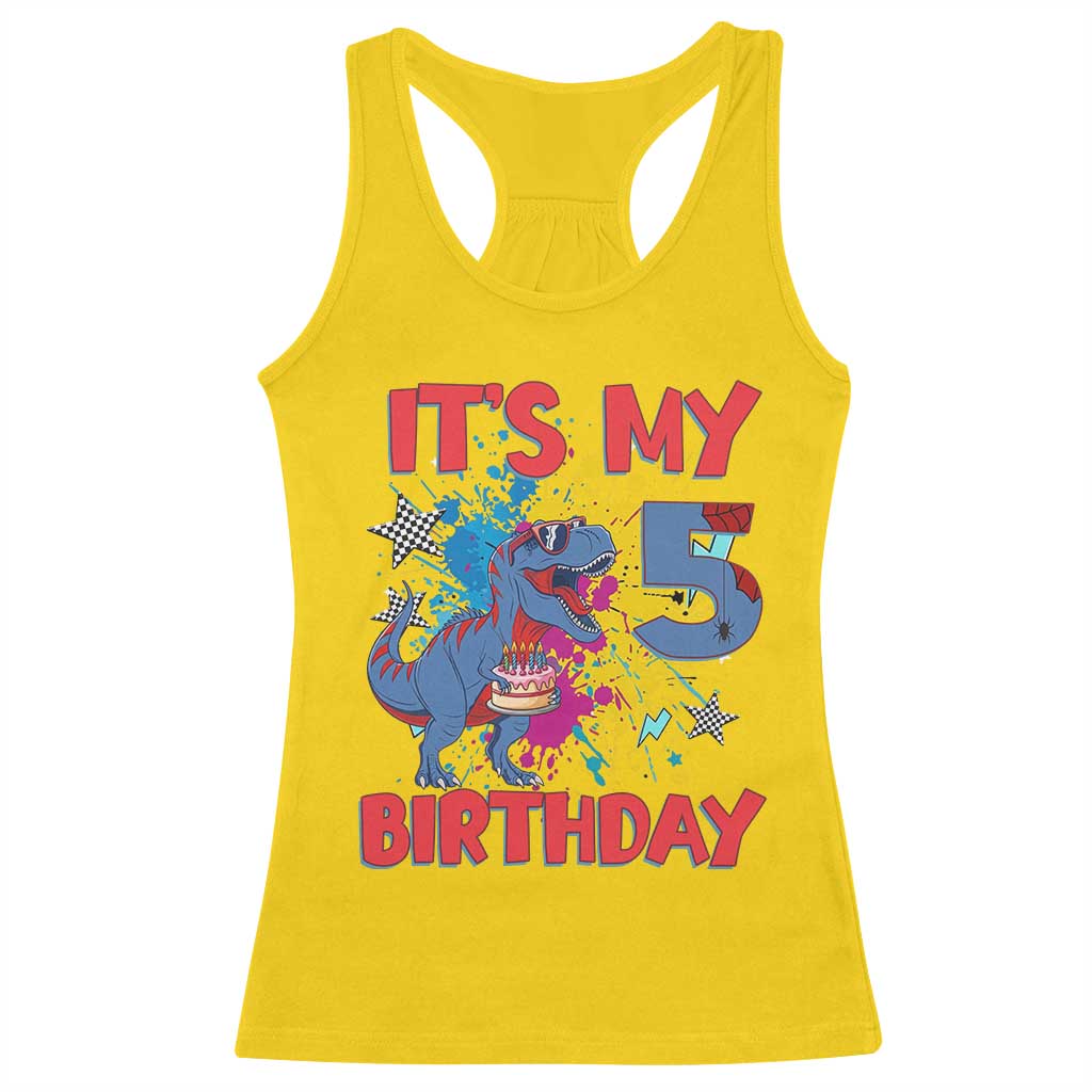 Dino Spider Its My 5th Birthday Racerback Tank Top Dinosaur Gift For Boys