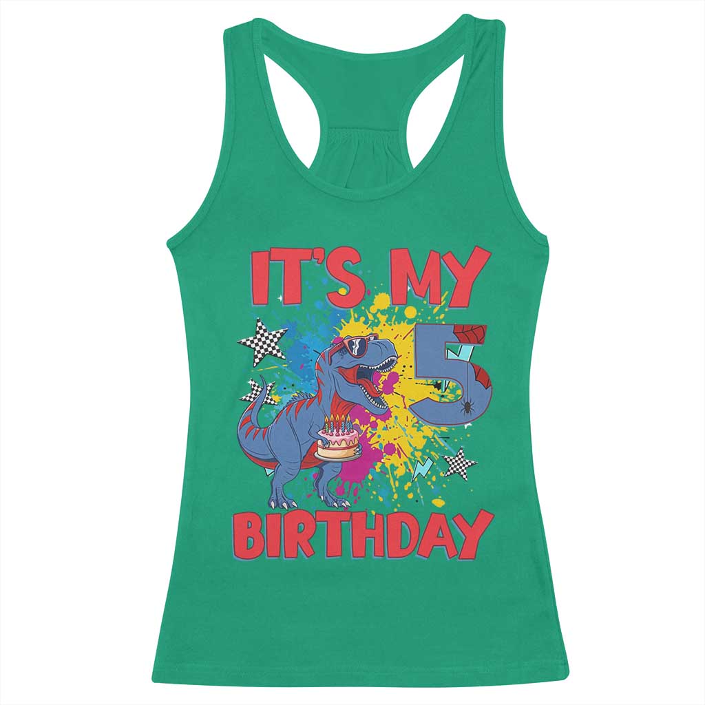 Dino Spider Its My 5th Birthday Racerback Tank Top Dinosaur Gift For Boys