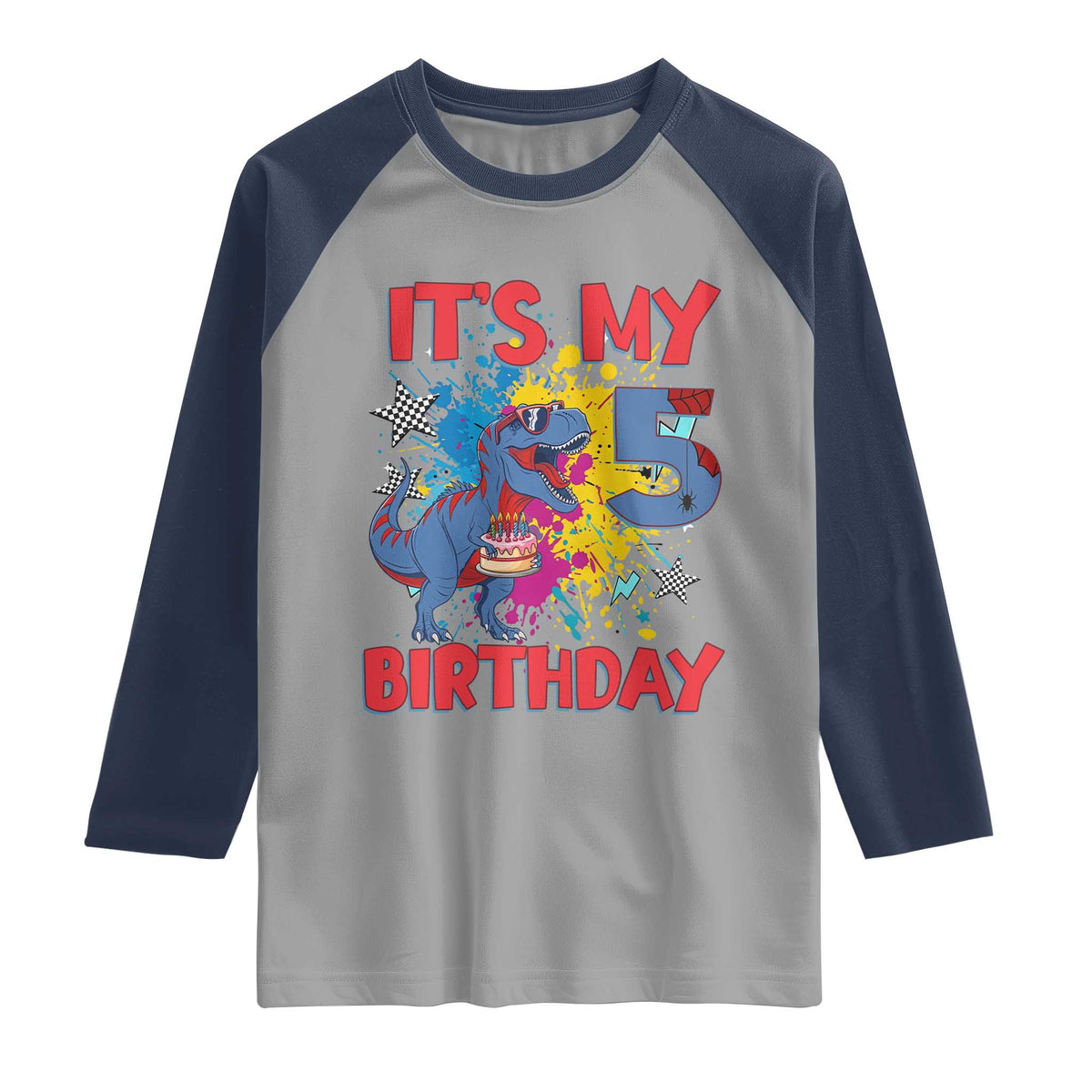 Dino Spider Its My 5th Birthday Raglan Shirt Dinosaur Gift For Boys