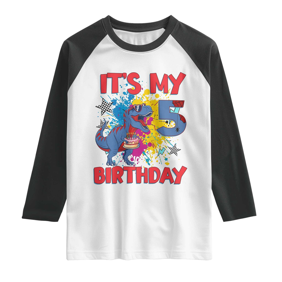 Dino Spider Its My 5th Birthday Raglan Shirt Dinosaur Gift For Boys