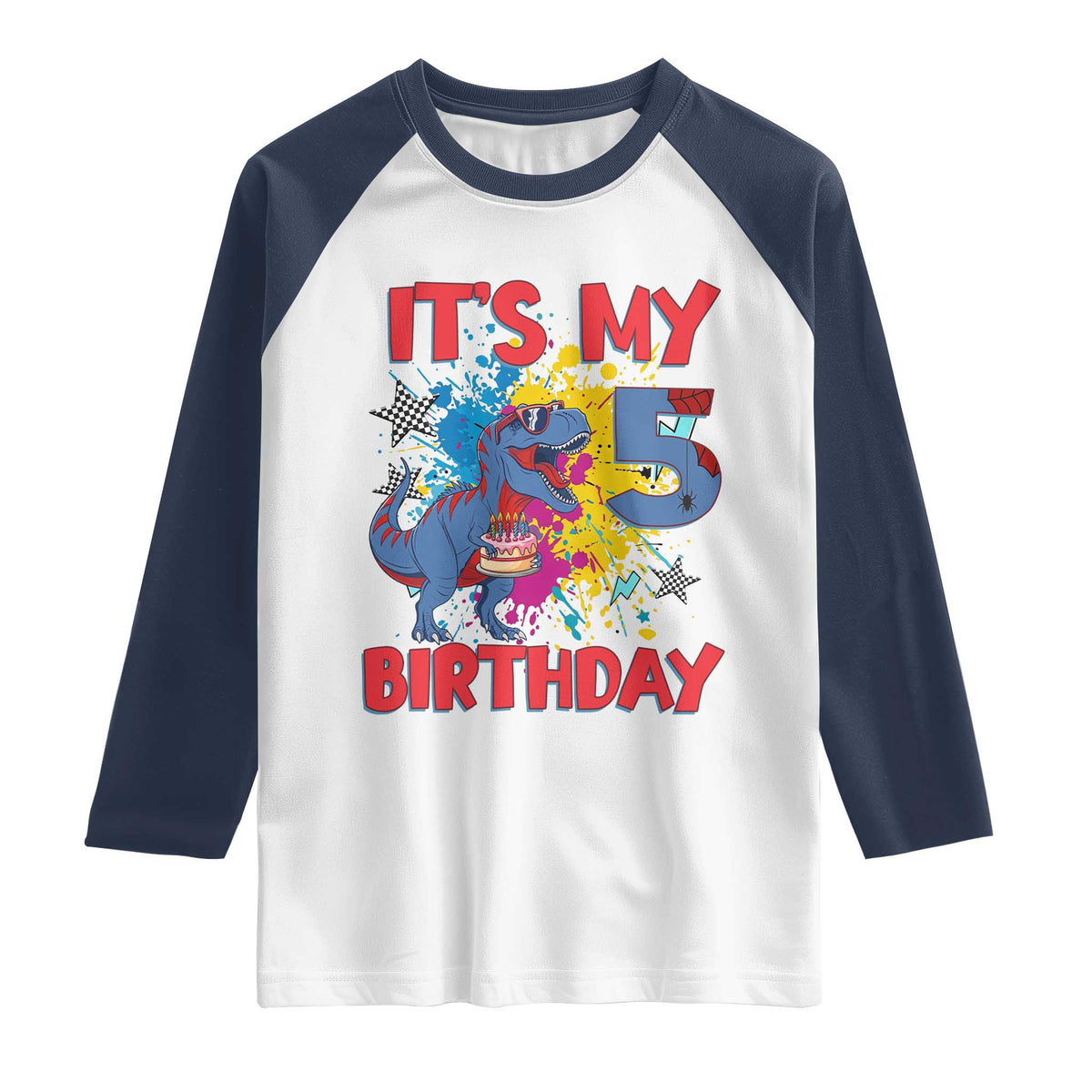 Dino Spider Its My 5th Birthday Raglan Shirt Dinosaur Gift For Boys