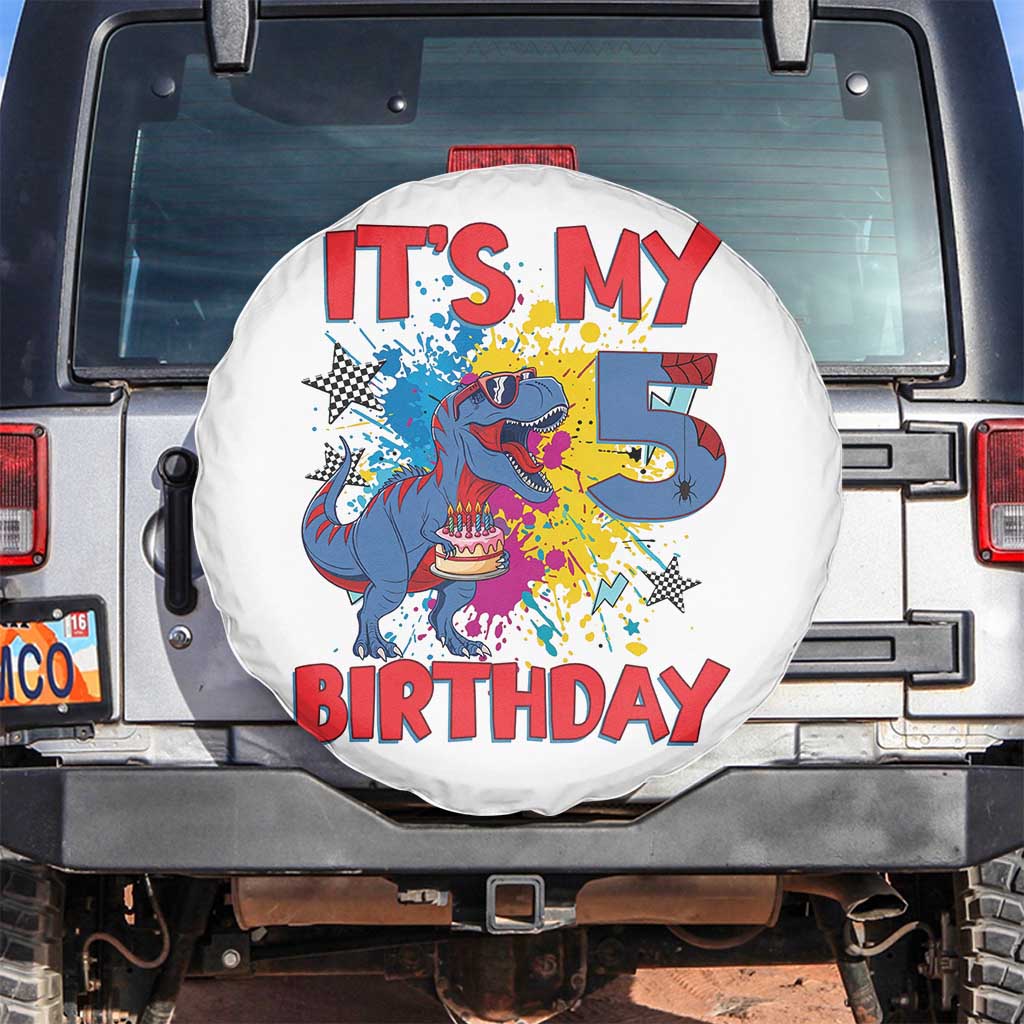 Dino Spider Its My 5th Birthday Spare Tire Cover Dinosaur Gift For Boys TS12 No hole White Print Your Wear