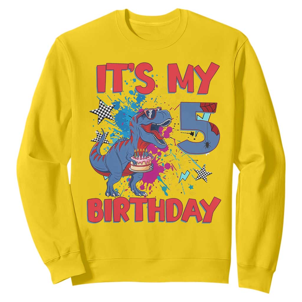 Dino Spider Its My 5th Birthday Sweatshirt Dinosaur Gift For Boys