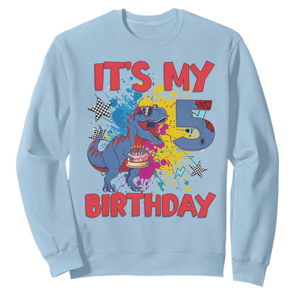 Dino Spider Its My 5th Birthday Sweatshirt Dinosaur Gift For Boys