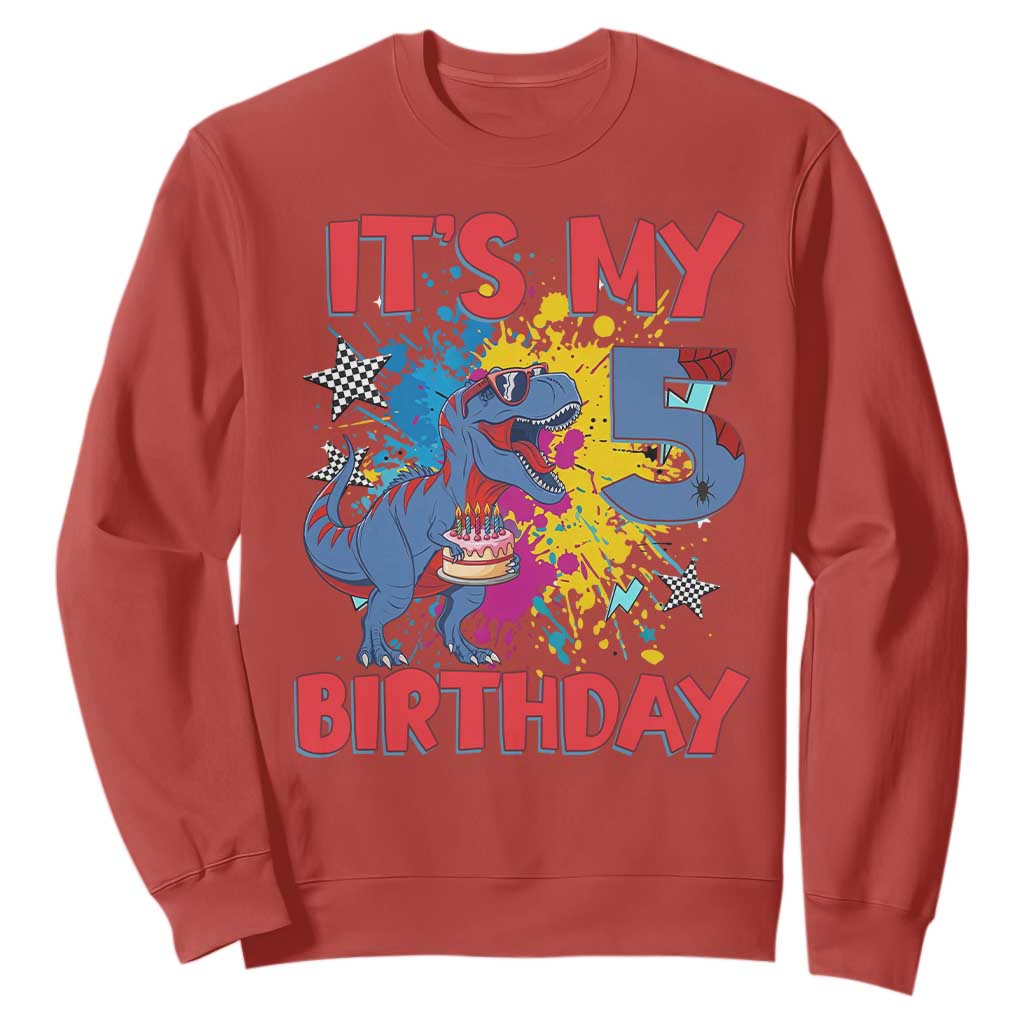 Dino Spider Its My 5th Birthday Sweatshirt Dinosaur Gift For Boys