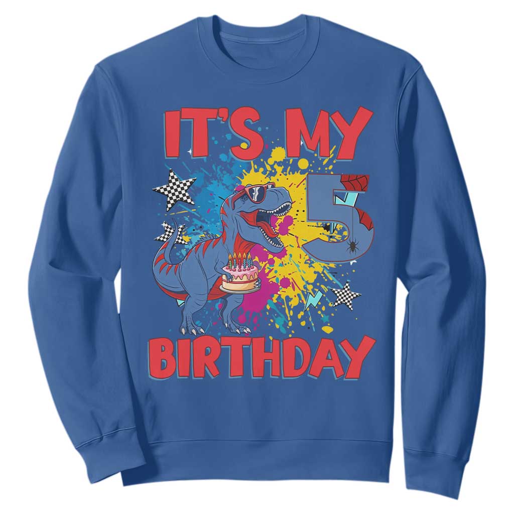 Dino Spider Its My 5th Birthday Sweatshirt Dinosaur Gift For Boys