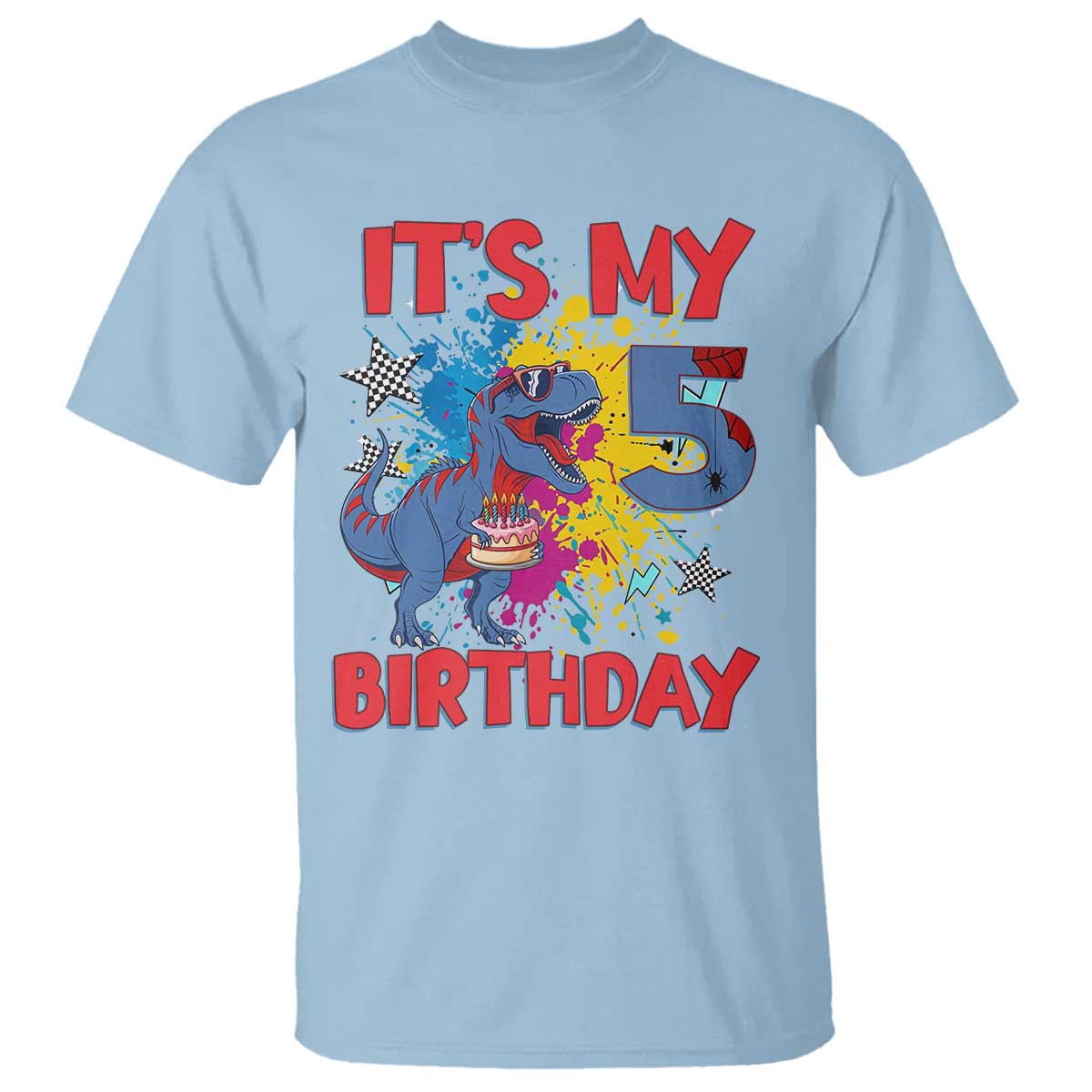 Dino Spider Its My 5th Birthday T Shirt Dinosaur Gift For Boys
