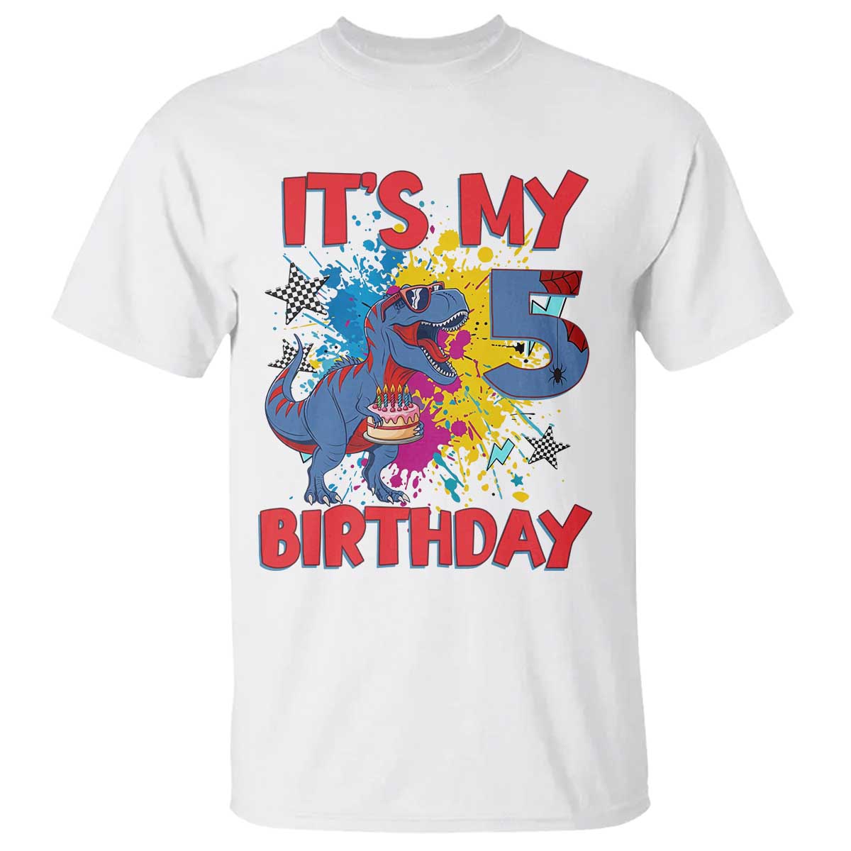 Dino Spider Its My 5th Birthday T Shirt Dinosaur Gift For Boys