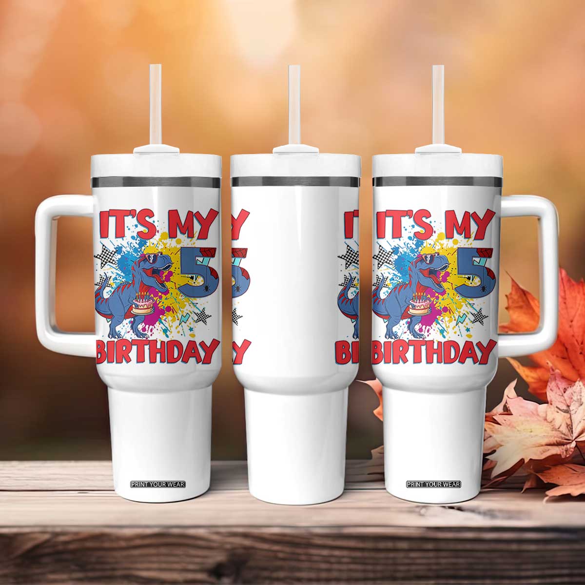 Dino Spider Its My 5th Birthday Tumbler With Handle Dinosaur Gift For Boys TS12 Print Your Wear