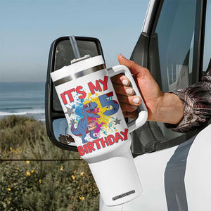 Dino Spider Its My 5th Birthday Tumbler With Handle Dinosaur Gift For Boys TS12 Print Your Wear