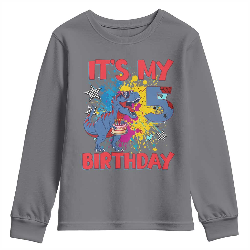 Dino Spider Its My 5th Birthday Youth Sweatshirt Dinosaur Gift For Boys