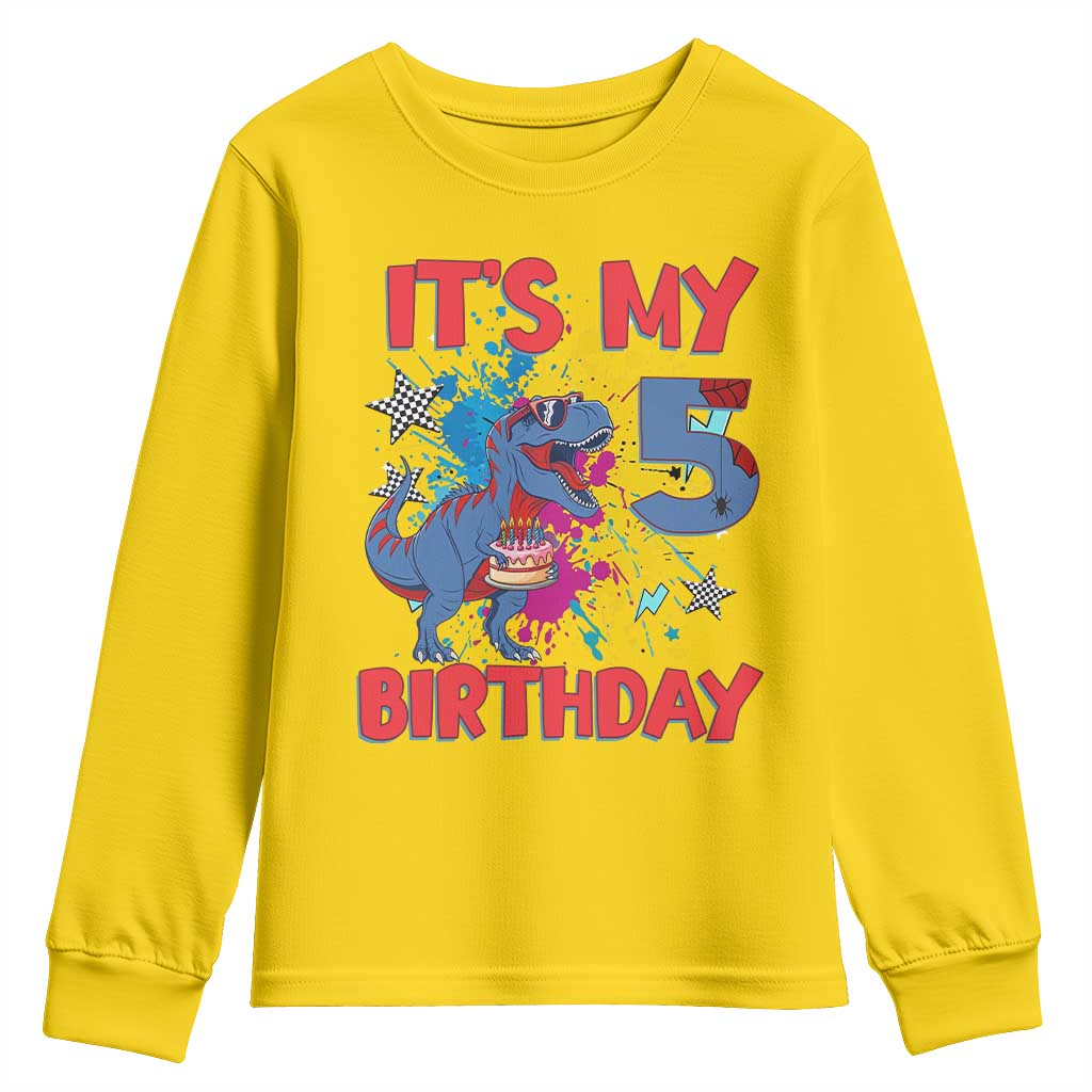 Dino Spider Its My 5th Birthday Youth Sweatshirt Dinosaur Gift For Boys