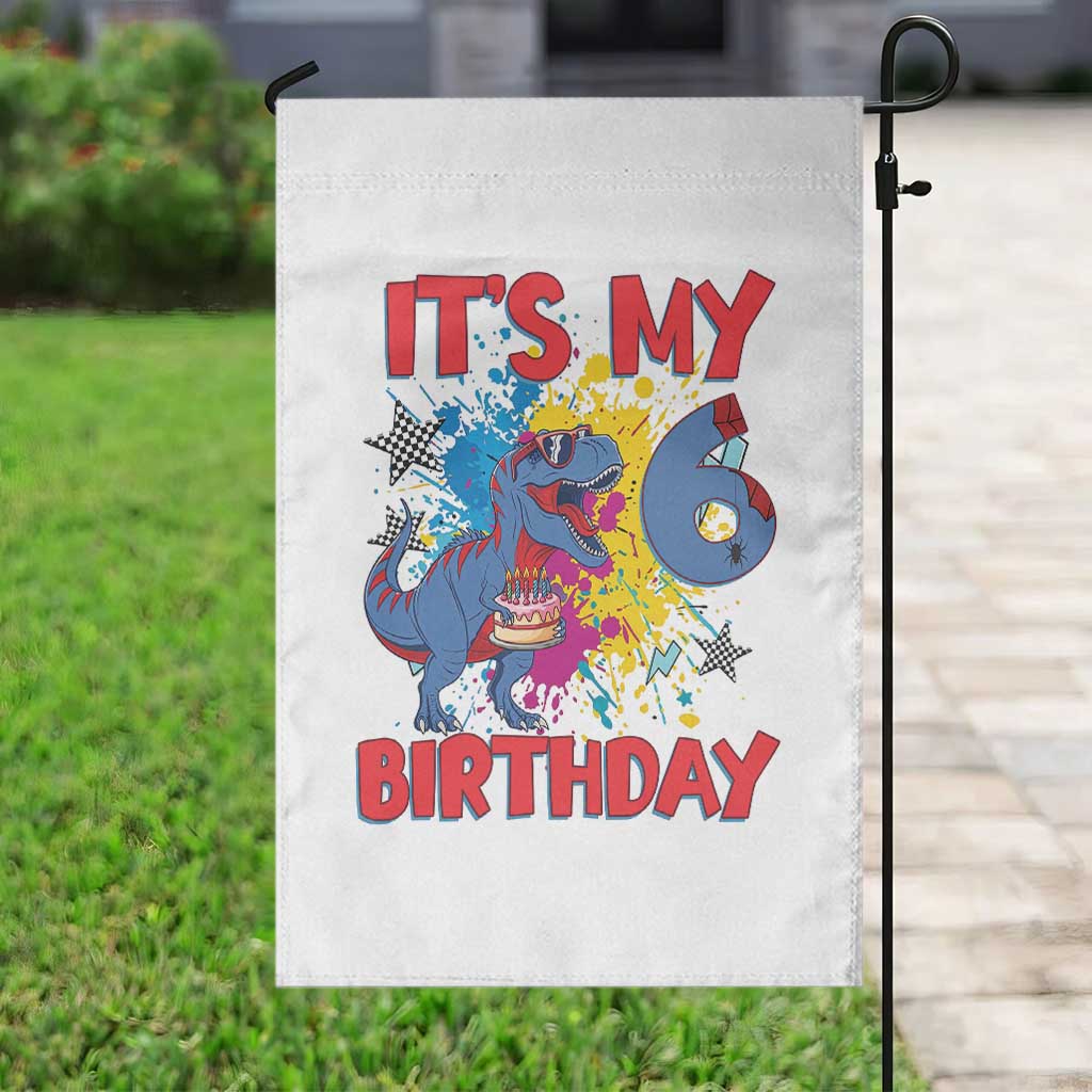 Dino Spider Its My 6th Birthday Garden Flag Dinosaur Gift For Boys