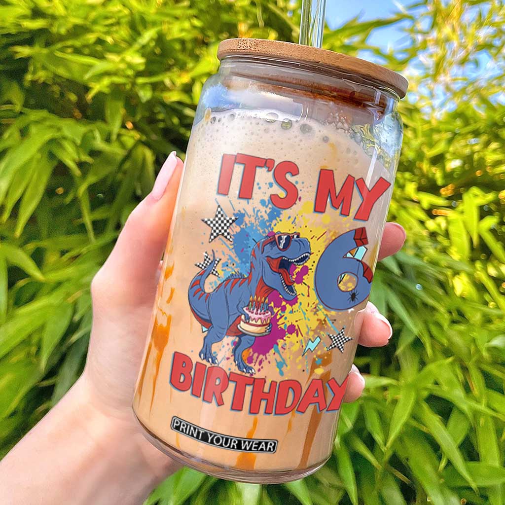 Dino Spider Its My 6th Birthday Glass Can Dinosaur Gift For Boys TS12 White Print Your Wear
