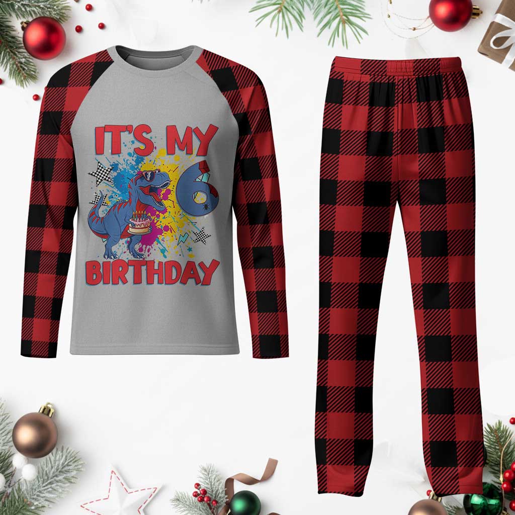 Dino Spider Its My 6th Birthday Plaid Pajama Set Dinosaur Gift For Boys