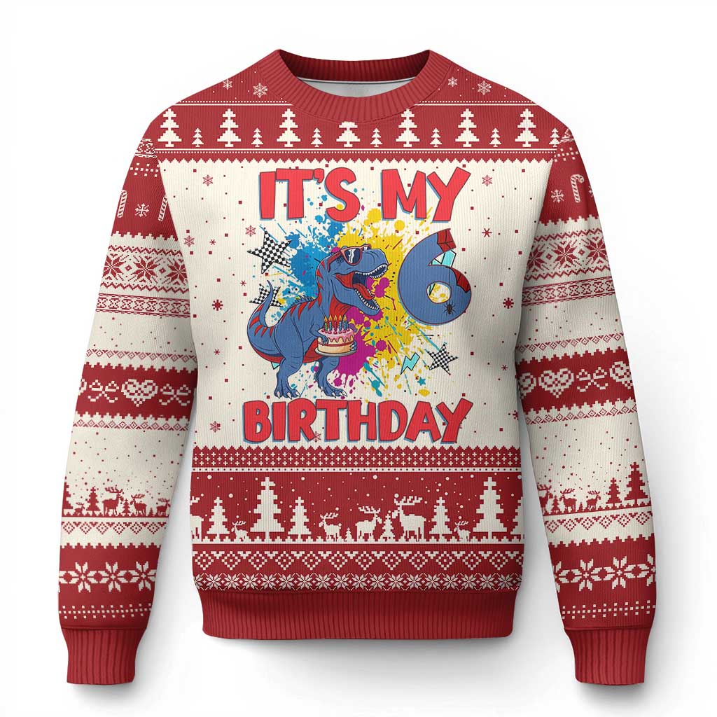 Dino Spider Its My 6th Birthday Ugly Christmas Sweater Dinosaur Gift For Boys