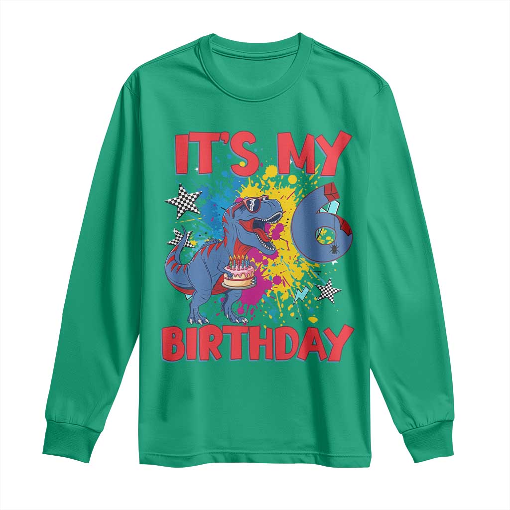 Dino Spider Its My 6th Birthday Long Sleeve Shirt Dinosaur Gift For Boys